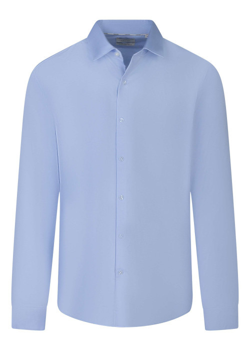 Chemise en coton bleu ciel unie avec une coupe slim et un col français