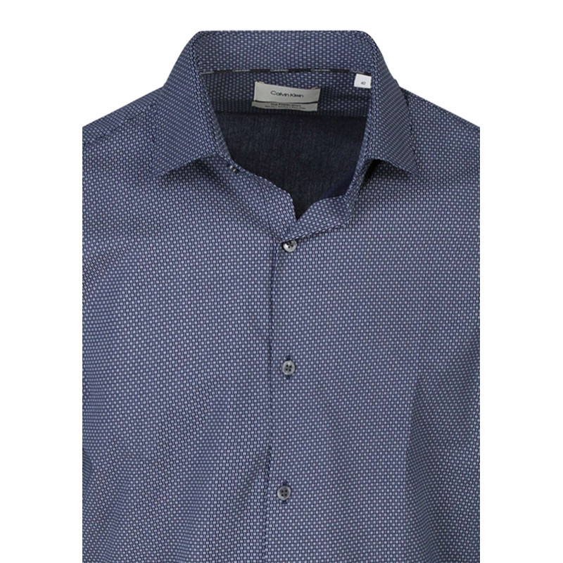 Calvin Klein - Chemise En Coton Bleu Marine à Motifs Avec Une Coupe Slim Et Un Col Français - Bleu Foncé Calvin Klein - Chemise En Coton Bleu Marine à Motifs Avec Une Coupe Slim Et Un Col Français - Bleu Foncé
