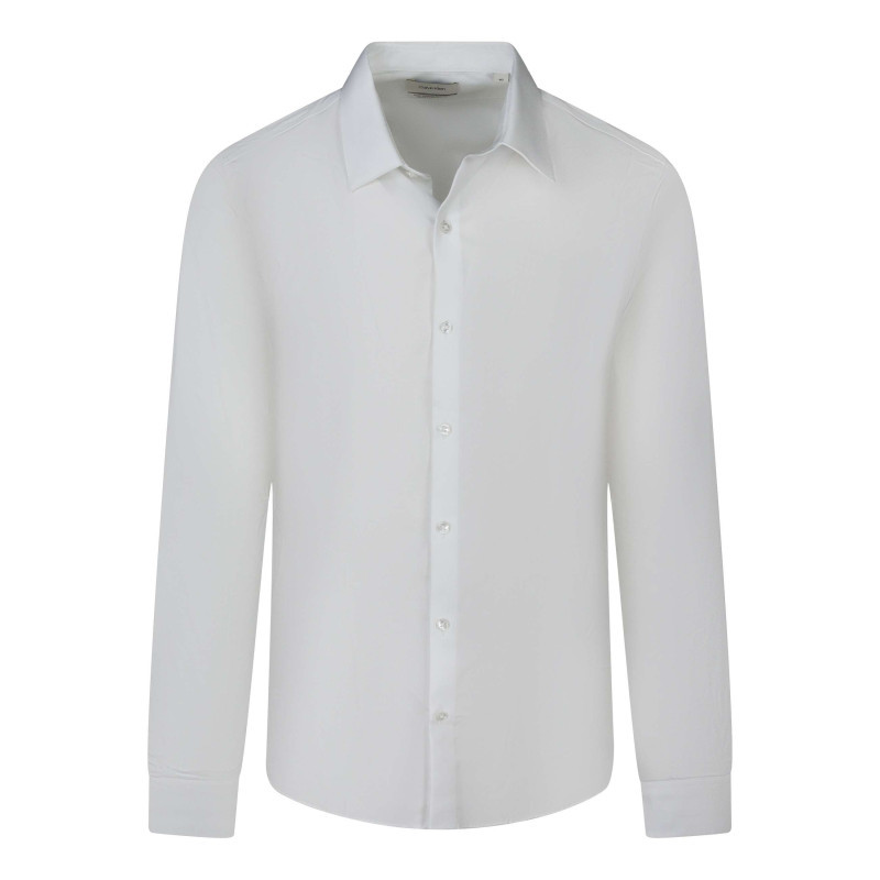 Calvin Klein - Chemise En Coton Blanche Unie Avec Un Col Français Et Une Coupe Slim - Blanc Calvin Klein - Chemise En Coton Blanche Unie Avec Un Col Français Et Une Coupe Slim - Blanc