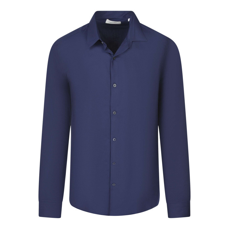 Calvin Klein - Chemise En Coton Bleu Marine Unie Avec Un Col Français Et Une Coupe Slim - Bleu Foncé Calvin Klein - Chemise En Coton Bleu Marine Unie Avec Un Col Français Et Une Coupe Slim - Bleu Foncé