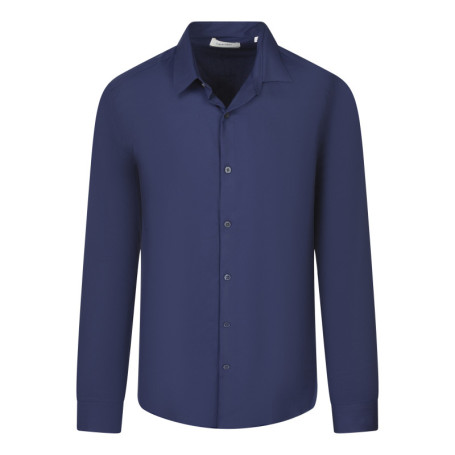 Chemise en coton bleu marine unie avec un col...