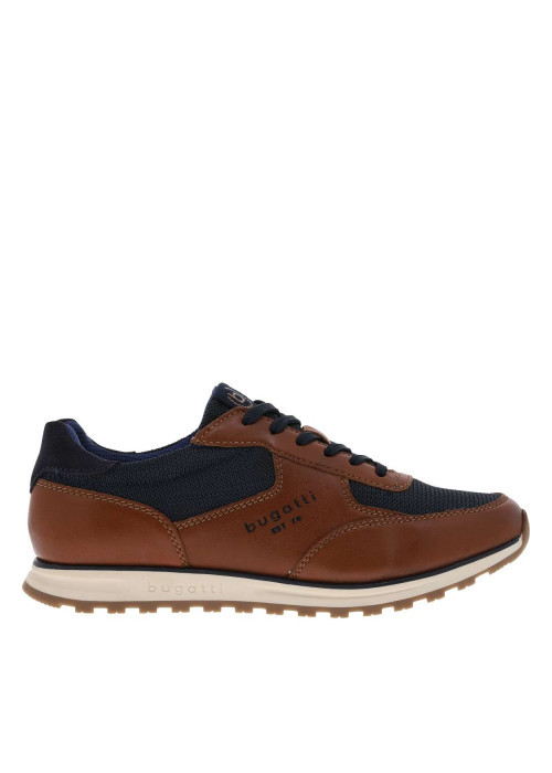 Sneakers Cognac à talon plat avec un empiècement en cuir sur le pourtour