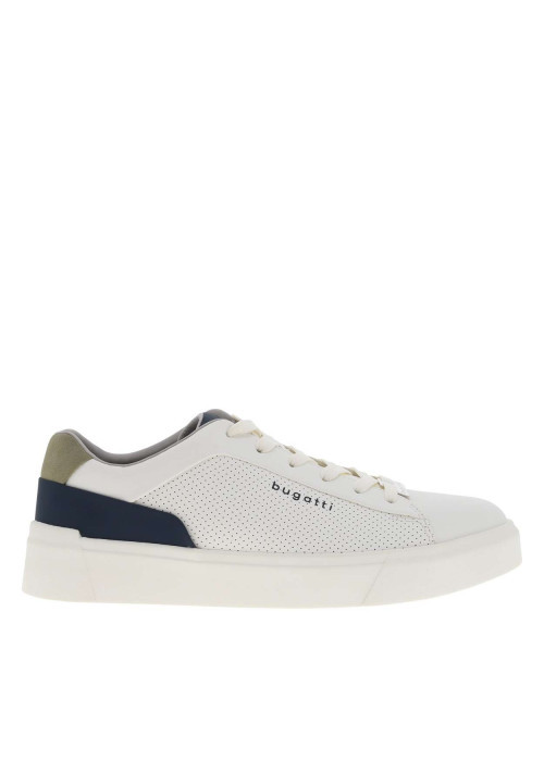 Sneakers blanches à talon plat avec un contrefort en cuir nubuck vert