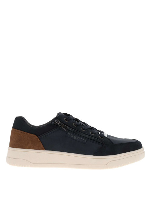 Sneakers bleu marine à talon plat avec un zip latéral et des lacets plats