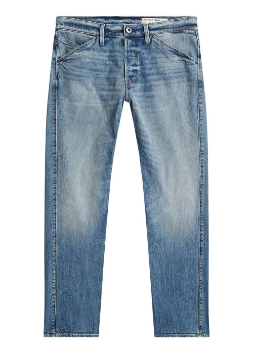 Jean en coton bleu stone délavé avec une coupe droite et 5 poches