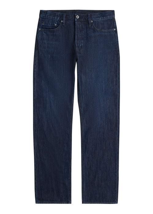 Jean en coton bleu nuit avec une coupe droite et une braguette boutonnée