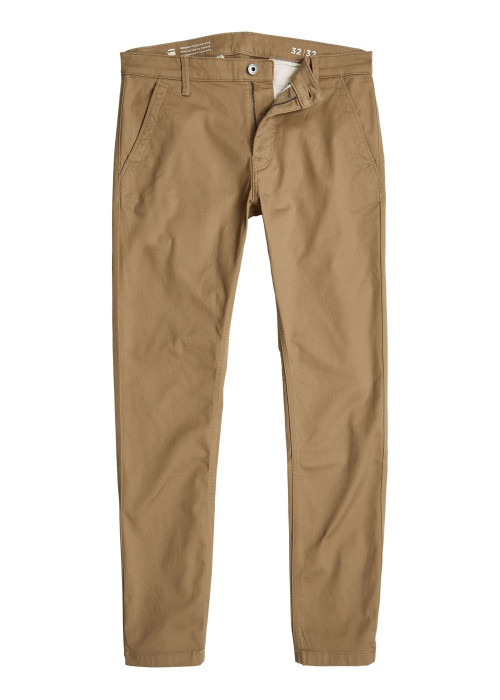 Pantalon chino en coton beige uni avec une coupe skinny et 4 poches