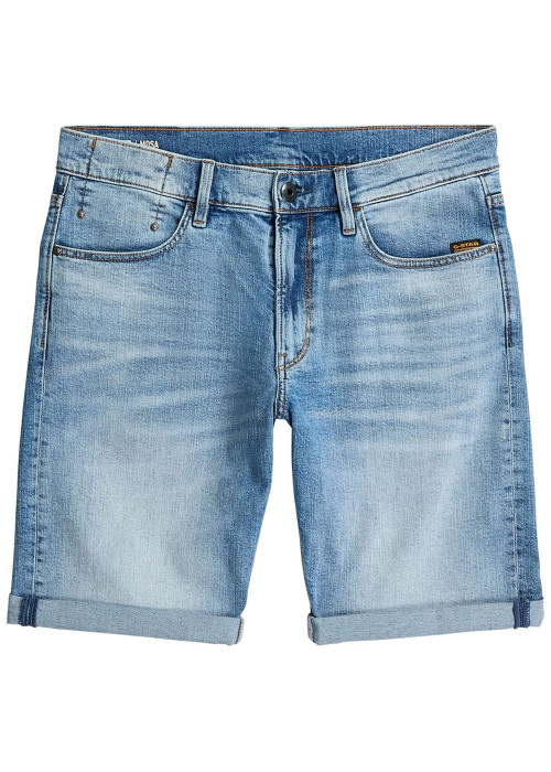Short 5 poches en coton bleu délavé avec une braguette zippée