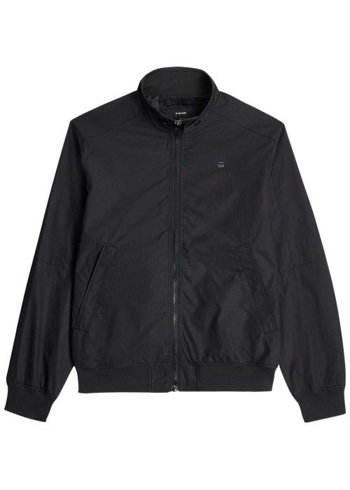 Blouson noir uni avec une coupe droite et un col montant boutonné