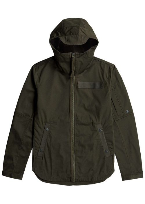 Blouson en coton biologique kaki uni avec une coupe droite et un col à capuche