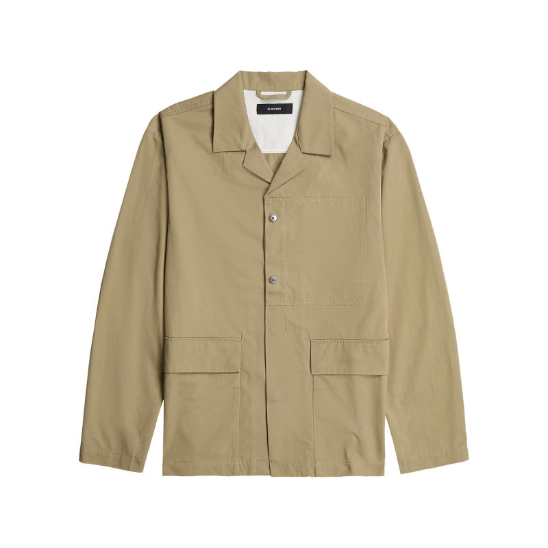 G-star Raw - Veste En Coton Beige Unie Avec Une Coupe Droite Et Un Col à Revers Cranté - Beige
