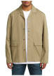 Thumbnail Veste en coton beige unie avec une coupe droite et un col à revers cranté - Image 3