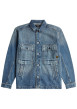 Thumbnail Blouson en jean en coton bleu délavé avec un col chemise et une coupe droite