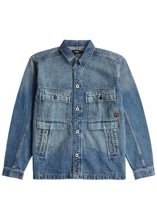 Blouson en jean en coton bleu délavé avec un...