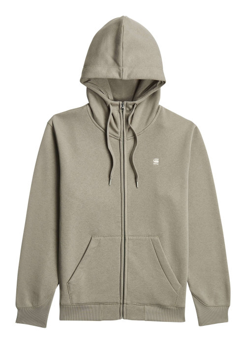 Sweat zippé taupe uni avec une coupe droite et un col à capuche