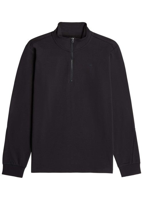 Pull en coton biologique noir uni avec une coupe droite et un col montant