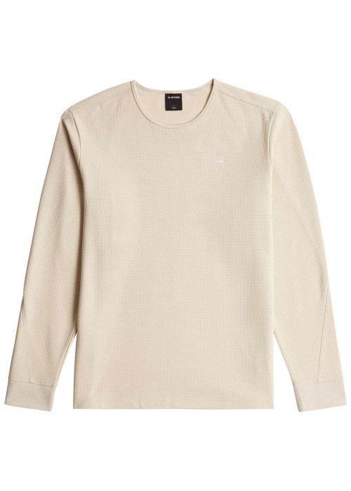 Pull écru uni à coupe droite avec un col rond et des manches longues