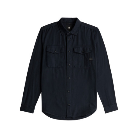 Chemise en coton bleu marine unie avec une...