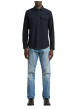Thumbnail Chemise en coton bleu marine unie avec une coupe slim et un col à revers - Image 3