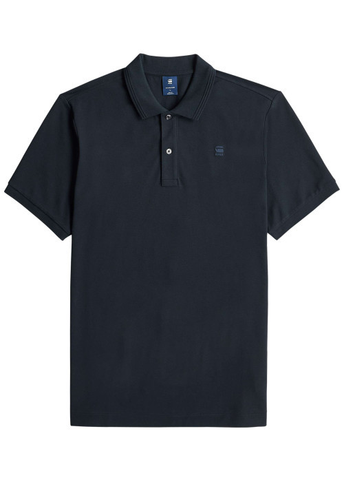 Polo en coton biologique marine uni avec une coupe droite et un col boutonné