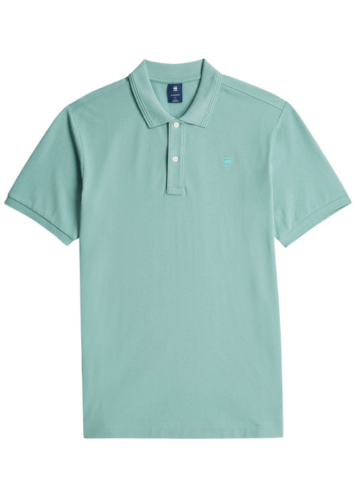 Polo en coton biologique vert d'eau uni avec une coupe droite et un col boutonné