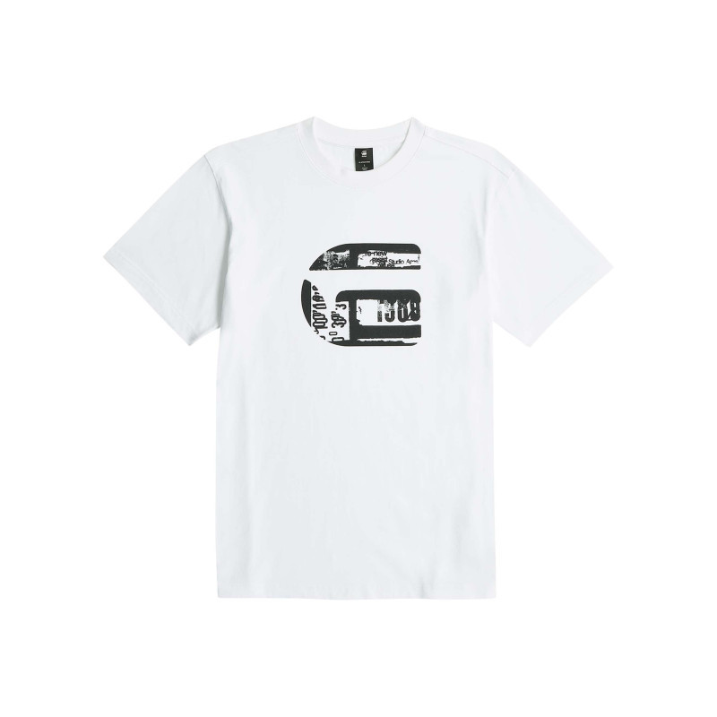 G-star Raw - T-shirt En Coton Biologique Blanc Imprimé Avec Une Coupe Droite - Blanc G-star Raw - T-shirt En Coton Biologique Blanc Imprimé Avec Une Coupe Droite - Blanc