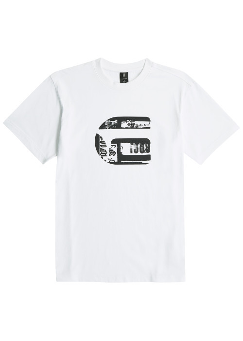 T-shirt en coton biologique blanc imprimé avec une coupe droite