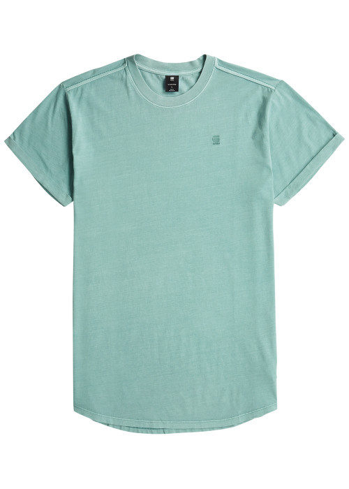 T-shirt en coton biologique vert d'eau uni avec un logo sur le coeur