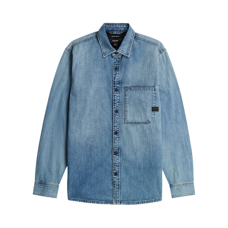 G-star Raw - Chemise En Jean En Coton Bleue Unie Avec Une Coupe Droite Et 1 Poche - Bleu G-star Raw - Chemise En Jean En Coton Bleue Unie Avec Une Coupe Droite Et 1 Poche - Bleu