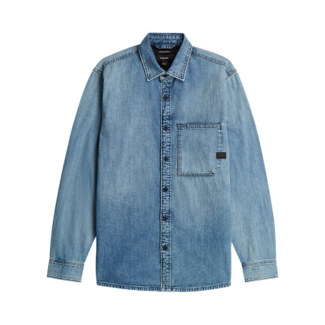 Chemise en jean en coton bleue unie avec une...