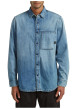 Thumbnail Chemise en jean en coton bleue unie avec une coupe droite et 1 poche - Image 3