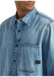 Thumbnail Chemise en jean en coton bleue unie avec une coupe droite et 1 poche - Image 7