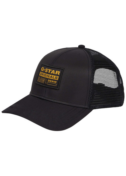 Casquette noire unie en bi-matière avec un patch cousu et un logo doré