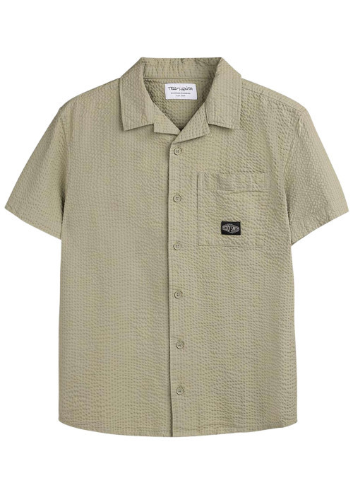 Chemise en coton kaki à coupe droite pourvue d'un col à revers