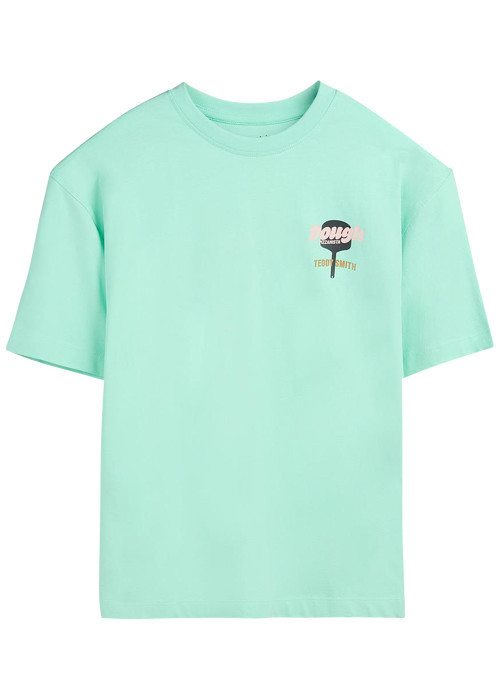 T-shirt en coton vert à coupe droite pourvu d'un col rond et de manches courtes
