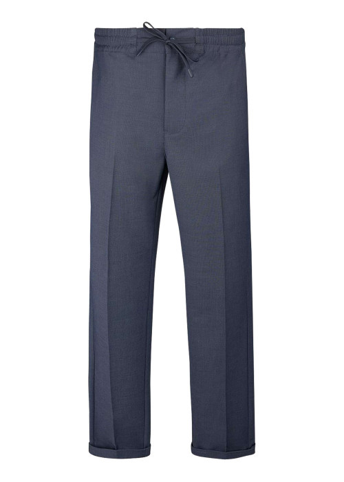 Pantalon bleu foncé à coupe droite pourvu d'une taille élastiquée