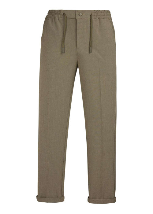 Pantalon vert à coupe droite pourvu d'une taille élastiquée plissée