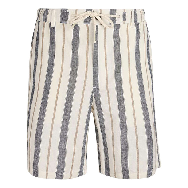 Teddy Smith - Short En Lin Et Coton Beige Orné D'un Motif à Rayures Verticales - Beige