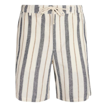 Short en lin et coton beige orné d'un motif à...
