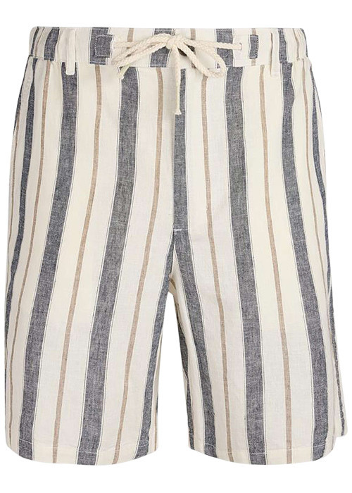 Short en lin et coton beige orné d'un motif à rayures verticales