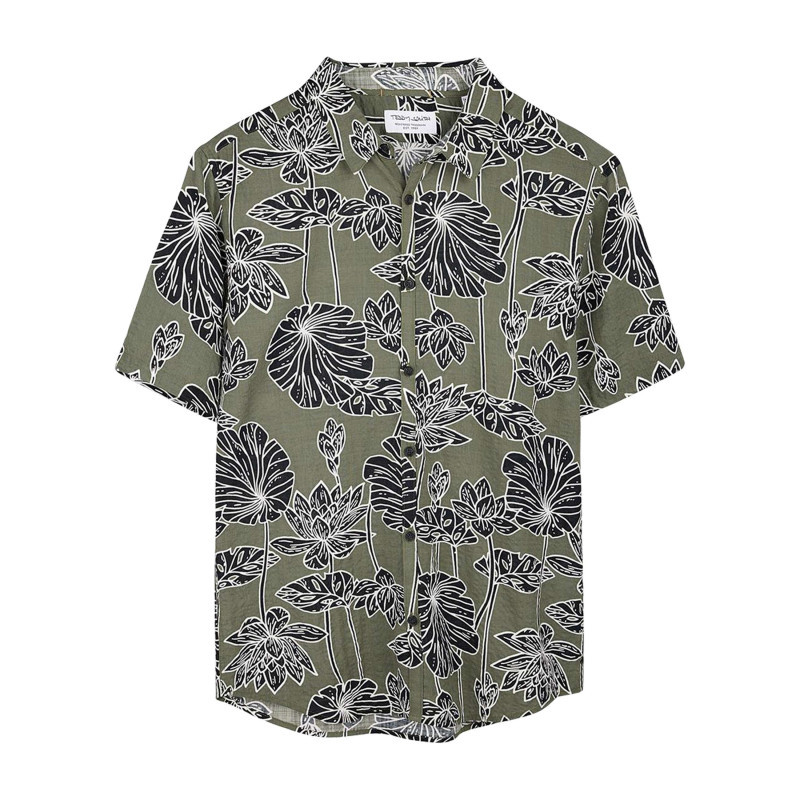 Teddy Smith - Chemise Kaki à Coupe Droite Ornée D'un Motif Végétal Oversize - Vert Teddy Smith - Chemise Kaki à Coupe Droite Ornée D'un Motif Végétal Oversize - Vert
