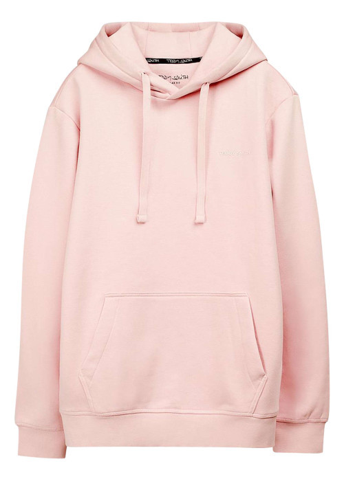 Sweat en coton mélangé rose à coupe droite pourvu d'un col à capuche