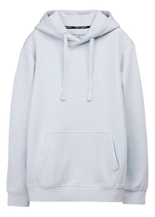Sweat en coton mélangé bleu clair à coupe droite pourvu d'un col à capuche