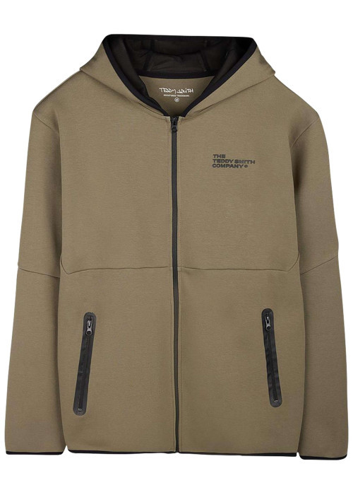 Sweat en coton mélangé taupe à coupe droite pourvu d'un col à capuche