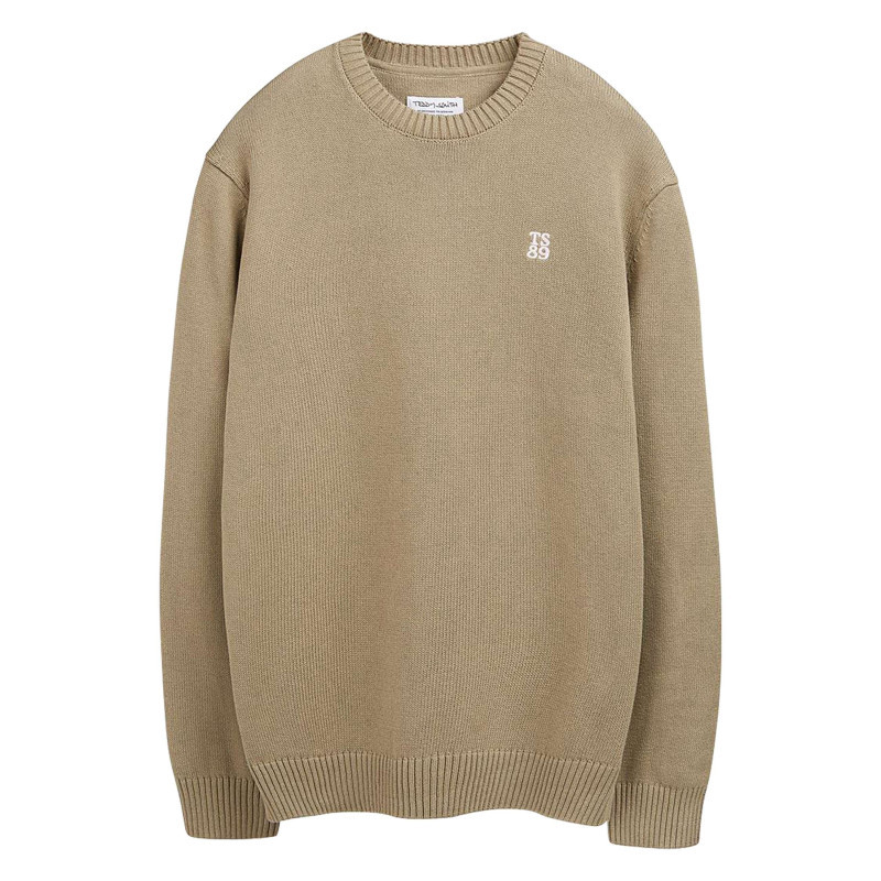Teddy Smith - Pull En Coton Beige à Coupe Ample Pourvu D'un Col Rond Côtelé - Beige Teddy Smith - Pull En Coton Beige à Coupe Ample Pourvu D'un Col Rond Côtelé - Beige