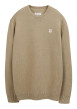 Thumbnail Pull en coton beige à coupe ample pourvu d'un col rond côtelé
