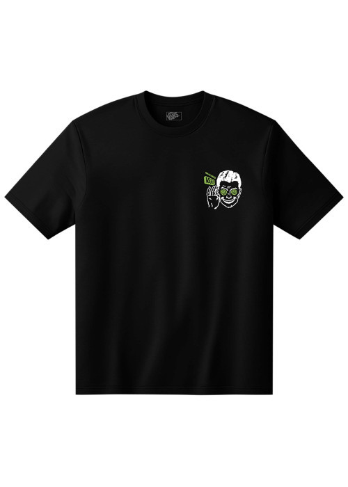 T-shirt en coton noir imprimé avec une coupe droite et un col rond