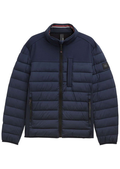 Doudoune marine uni avec une coupe droite et des poches zippées