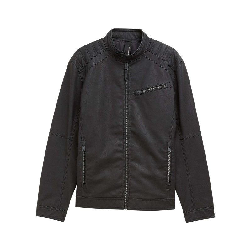 Tom Tailor - Blouson Noir Uni Avec Une Coupe Ajustée Et Un Col Montant Avec Un Bouton - Noir