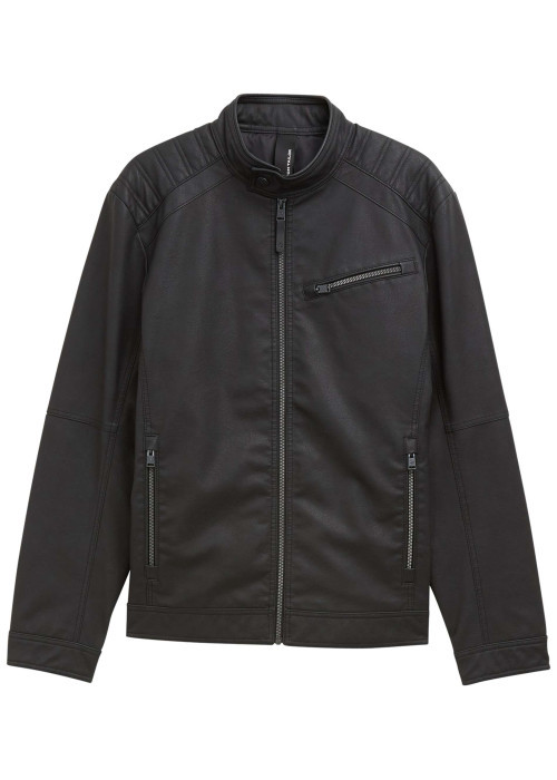 Blouson noir uni avec une coupe ajustée et un col montant avec un bouton